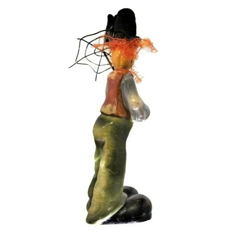 Clown Pumpkin Head Figurine Primitive Vintage Resin Shabby Umbrella & Fuzzy Hair